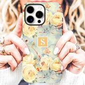 Elegante Gele Rozen Monogram Bloemstuk Case-Mate iPhone Case