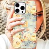 Elegante Gele Rozen Monogram Bloemstuk Case-Mate iPhone Case