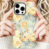 Elegante Gele Rozen Monogram Bloemstuk Case-Mate iPhone Case