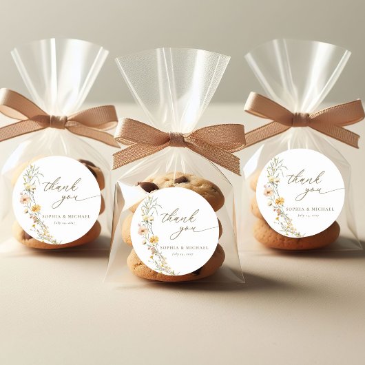 Elegante gele wilde bloemen Bedankt Favorieten Ronde Sticker