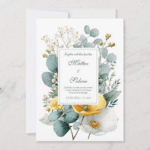 Elegante Gele Witte Klaproos Eucalyptus Waterverf Kaart