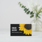 elegante gele zonnebloem op zwart dubbelzijdig visitekaartje (Staand voorkant)
