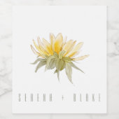 Elegante gele zonnebloem witte bruiloft wijn etiket (Enkel label)