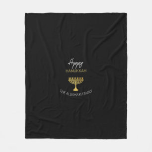 Elegante Gelukkig Chanoeka Gouden Menora Monogram Fleece Deken