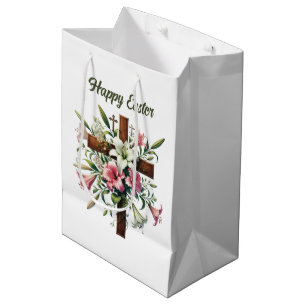Elegante Gelukkig Pasen bloemkruis aanpasbaar Medium Cadeauzakje