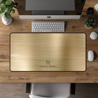 Elegante gemonogrammeerde namaak gouden geborsteld bureaumat