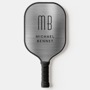 Elegante gemonogrammeerde namaak zilver geborsteld pickleball paddle