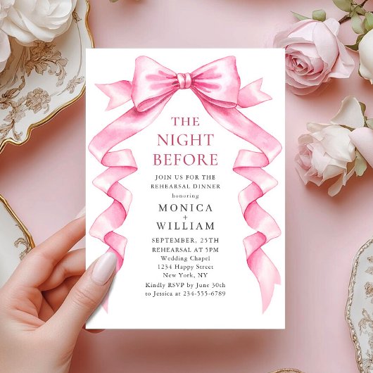 Elegante Gentle Pink Bow Ribbon repetitie diner Kaart