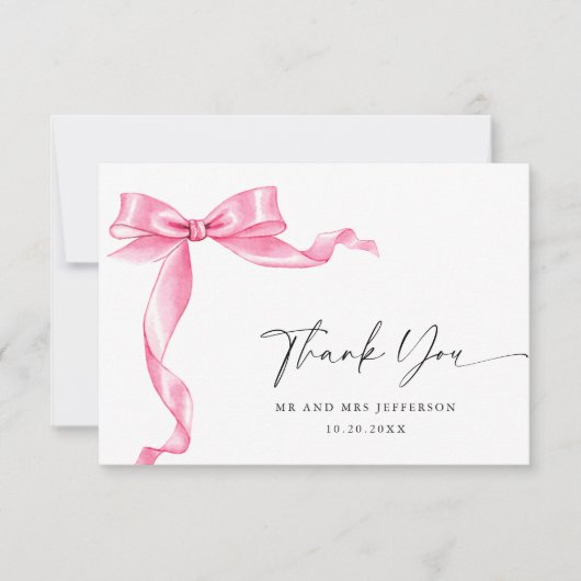 Elegante Gentle Roze Hand Getrokken Boog Huwelijk Bedankkaart (Voorkant)