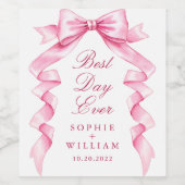 Elegante Gentle Roze Hand Getrokken Boog Huwelijk Wijn Etiket (Enkel label)