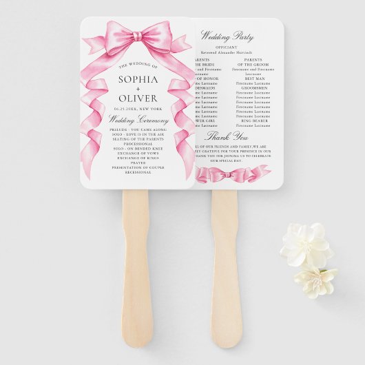 Elegante Gentle Roze Hand Getrokken Boog Wedding P Handwaaier (Voorkant en achterkant)