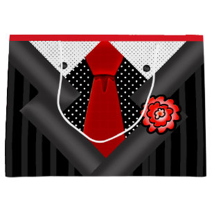 Elegante gentleman in zwart wit en rood large cadeauzakje