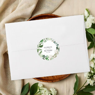 Elegante Geometrische Bloemige Groene Huwelijk Ronde Sticker
