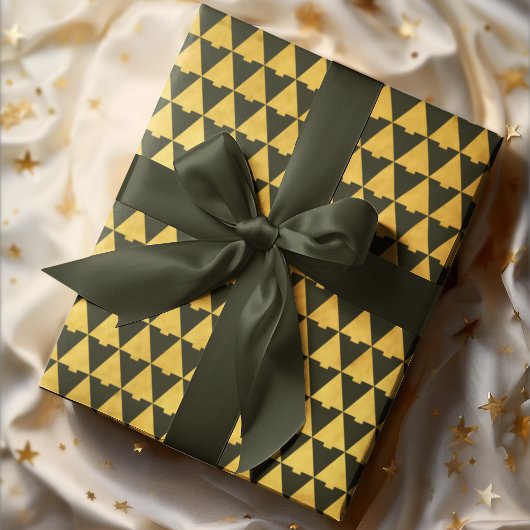 Elegante geometrische donkere dennenboom vakantie cadeaupapier