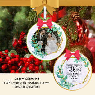 Elegante geometrische gouden lijst met eucalyptusb keramisch ornament