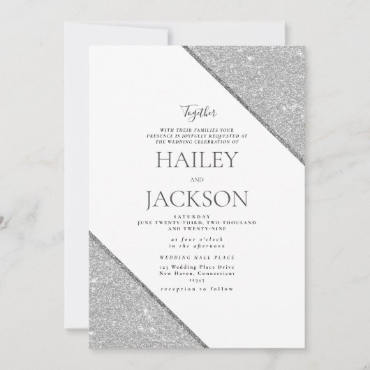 Elegante geometrische witte zilveren glitters brui kaart (Voorkant)