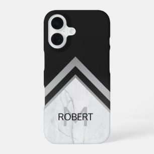 Elegante geometrische zwarte zilveren marmeren mon iPhone 16 hoesje