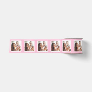 Elegante, gepersonaliseerde 8 foto's roze en wit grosgrain lint