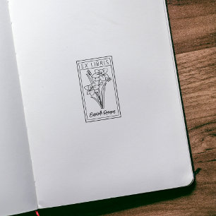 Elegante gepersonaliseerde bloem ex libris 	rubberstempel