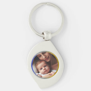Elegante Gepersonaliseerde Foto Blauw Zilver & Gou Sleutelhanger