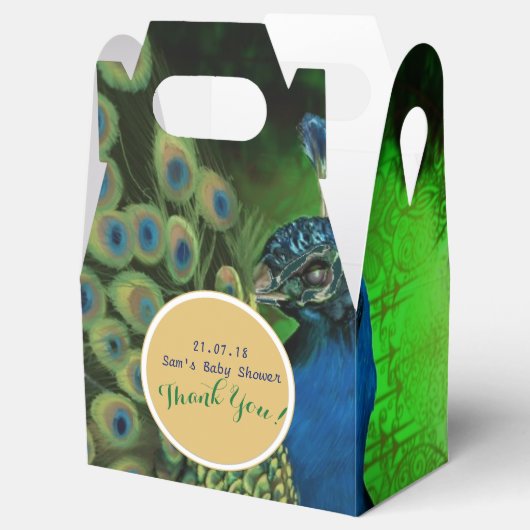 Elegante gepersonaliseerde geveldoosjes pauwveren bedankdoosjes (Geopend)