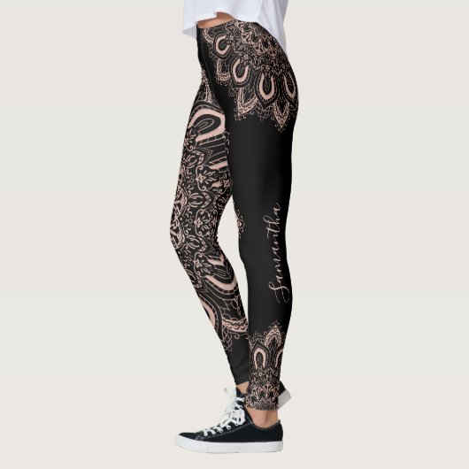 Elegante gepersonaliseerde Girly Black Roos Gold Leggings (Links)