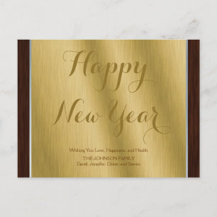 Elegante gepersonaliseerde gouden en donkere houte feestdagenkaart