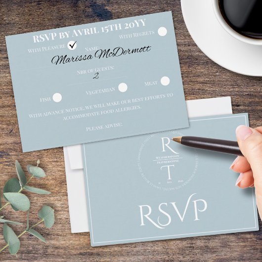 Elegante gepersonaliseerde grijs witte bruiloft RSVP kaartje
