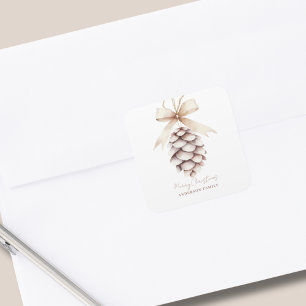 Elegante gepersonaliseerde Pinecone Kerstmis Vierkante Sticker