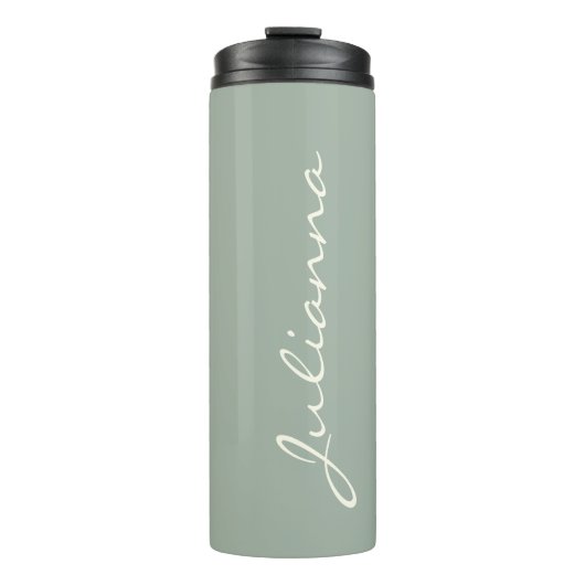 Elegante gepersonaliseerde scriptnaam Sage Green T Thermosbeker (Voorkant)