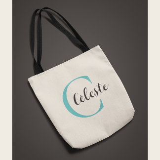 Elegante Gepersonaliseerde Teal Initiële Naam Draagtas