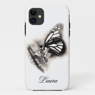 Elegante gepersonaliseerde vlinder zwart en wit iPhone 11 hoesje