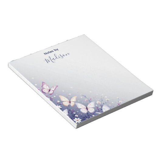 Elegante gepersonaliseerde vlindertuin notitieblok (Schuin)