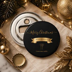 Elegante gepersonaliseerde vrolijk kerst flesopene button flesopener