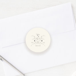 Elegante geschetste bloemenrustieke bruiloft ronde sticker