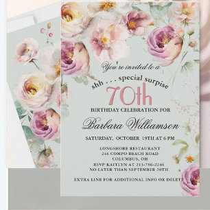 Elegante geschilderde bloemensurprise 70ste verjaa kaart