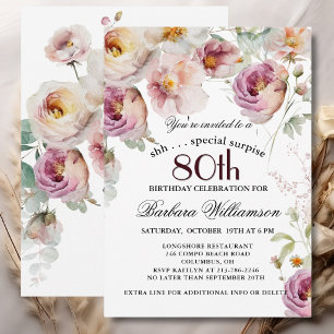 Elegante geschilderde bloemensurprise 80ste verjaa kaart