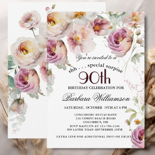 Elegante geschilderde bloemensurprise 90ste verjaa kaart