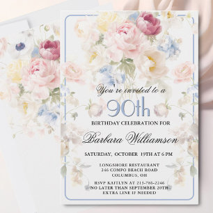 Elegante geschilderde blosroos bloemige 90ste verj kaart