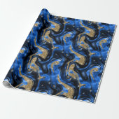 Elegante gesmolten blauw en gouden glitter verjaar cadeaupapier (Uitgerold)