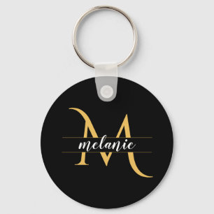Elegante Gesplitste Monogram Goud Zwart Aangepaste Sleutelhanger