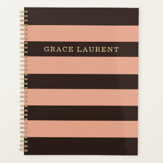 Elegante gestreepte aangepaste naam & monogram aca planner