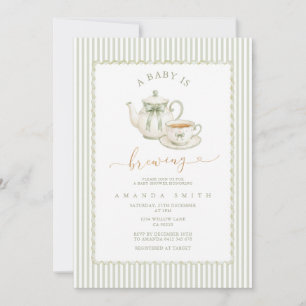Elegante gestreepte theeparty baby shower in salie kaart