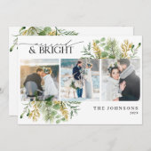 Elegante getrouwde en heldere gouden botanische fo feestdagenkaart (Voorkant / Achterkant)