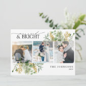 Elegante getrouwde en heldere gouden botanische fo feestdagenkaart (Staand voorkant)