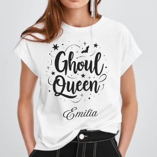 Elegante Ghoul Queen naam Halloween kalligrafie T-shirt