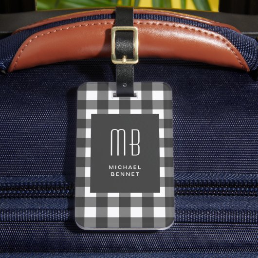Elegante Gingham Monogram Bagagelabel (Voorkant Insitu 2)