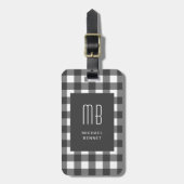Elegante Gingham Monogram Bagagelabel (Voorkant verticaal)