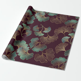 Elegante Ginkgo-blad in Bourgondië en Teal (1) Cadeaupapier
