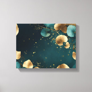 Elegante Ginkgo bladeren goud & blauwgroen Canvas Afdruk